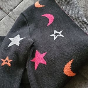 Heavy Black Cardigan With Moons and Stars Designs